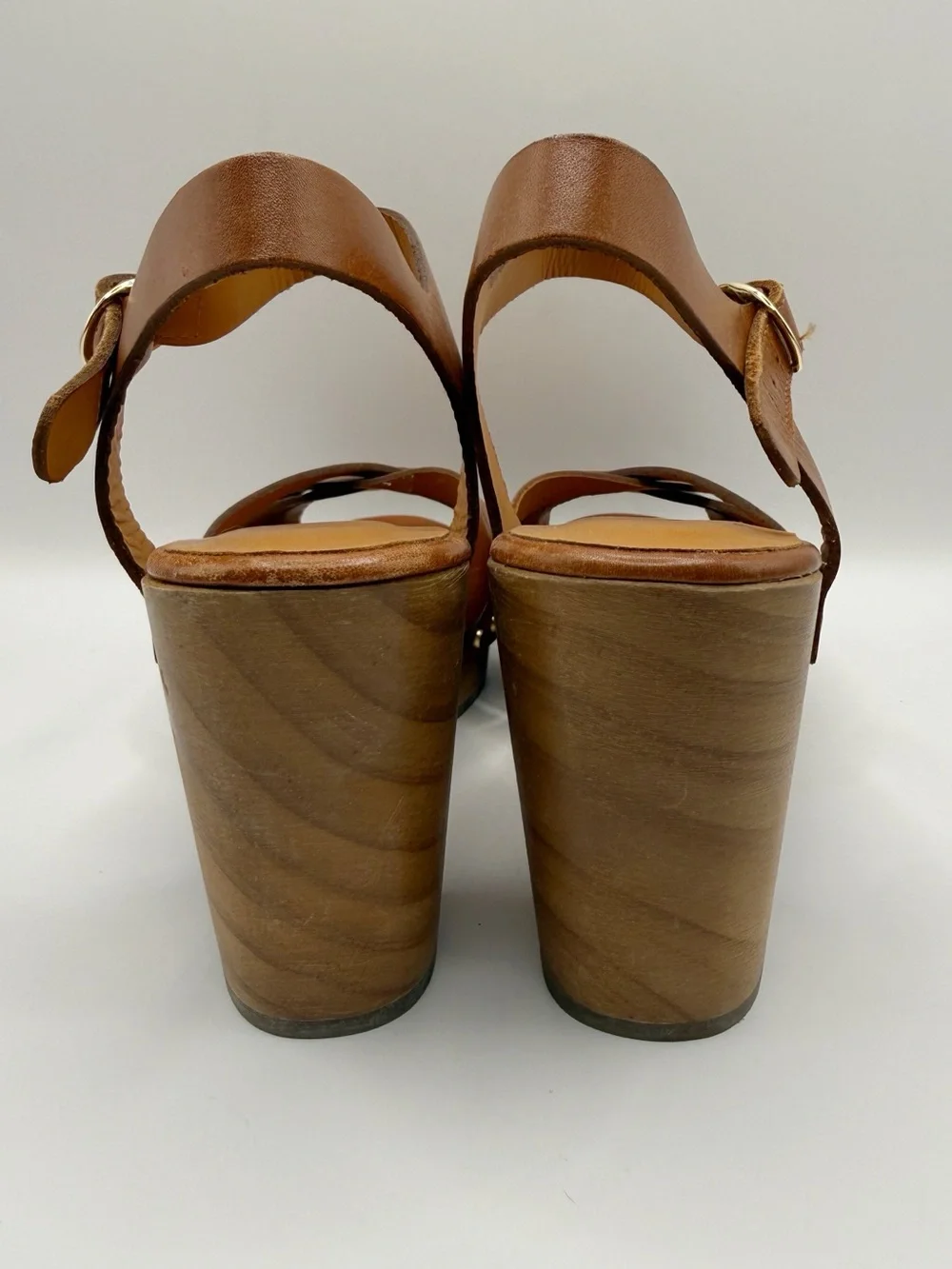 Sézane Isabelle Clogs Smooth Camel Leather Wooden Platform Sandals Brown 39 Shoe